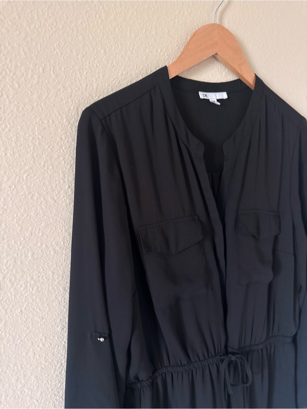 DR2 Black Button-Front Drawstring Romper Cover-Up - Picture 4 of 9